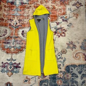 RAIN Yellow Hooded Sleeveless Long‎ Vest Cardigan Women's